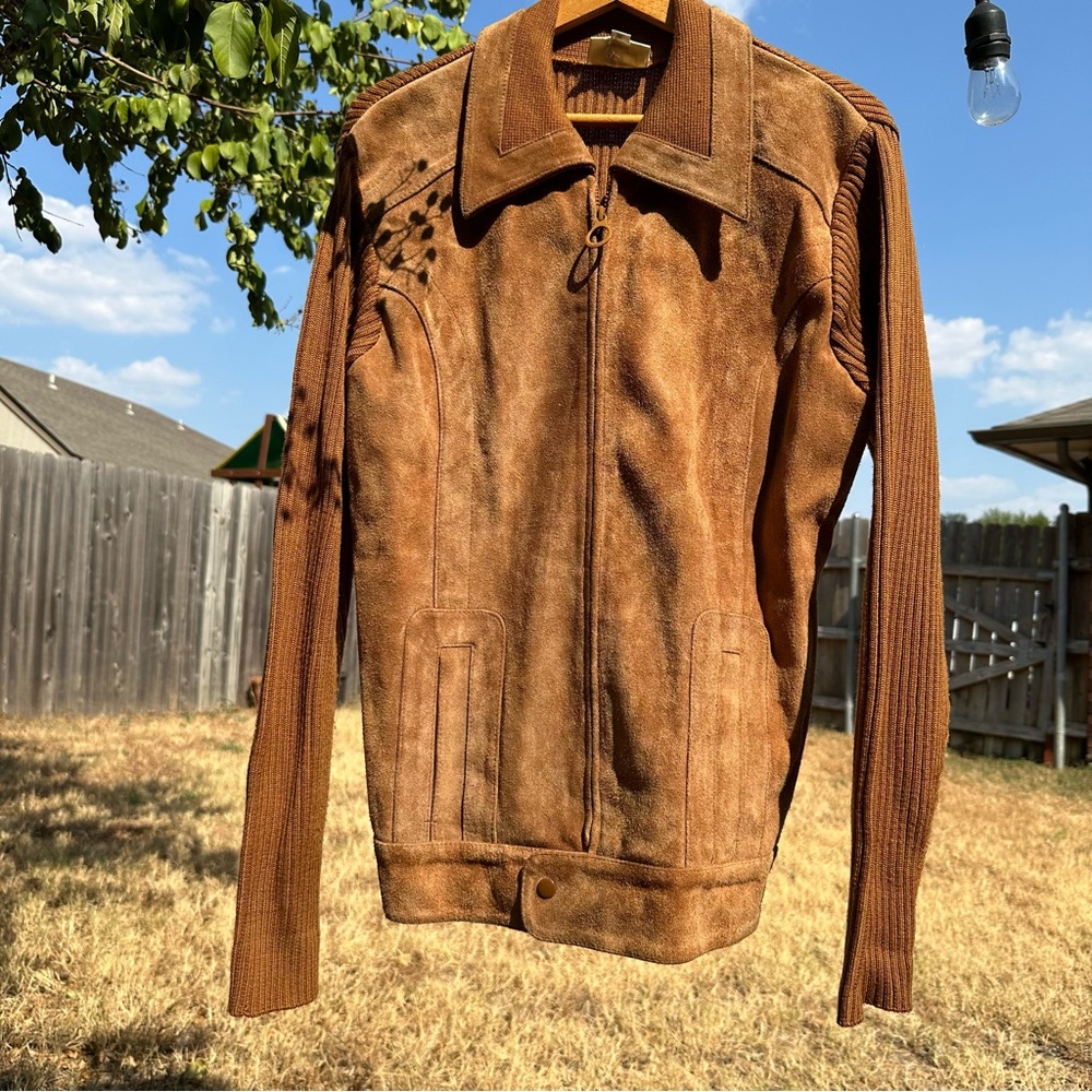 Vintage 1970s suede leather zip up sweater jacket